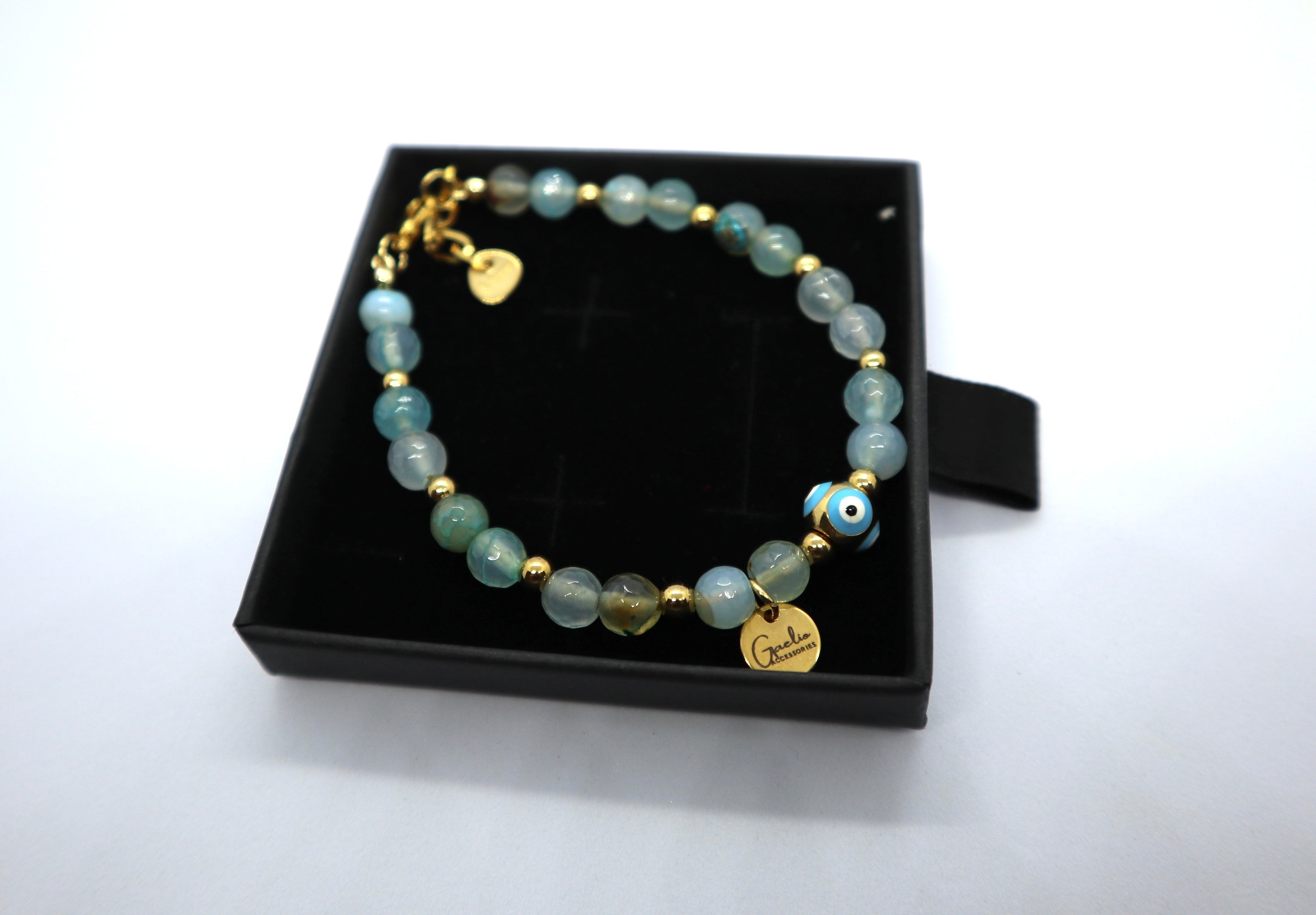 Aquamarine Bracelet with Evil Eye Charm