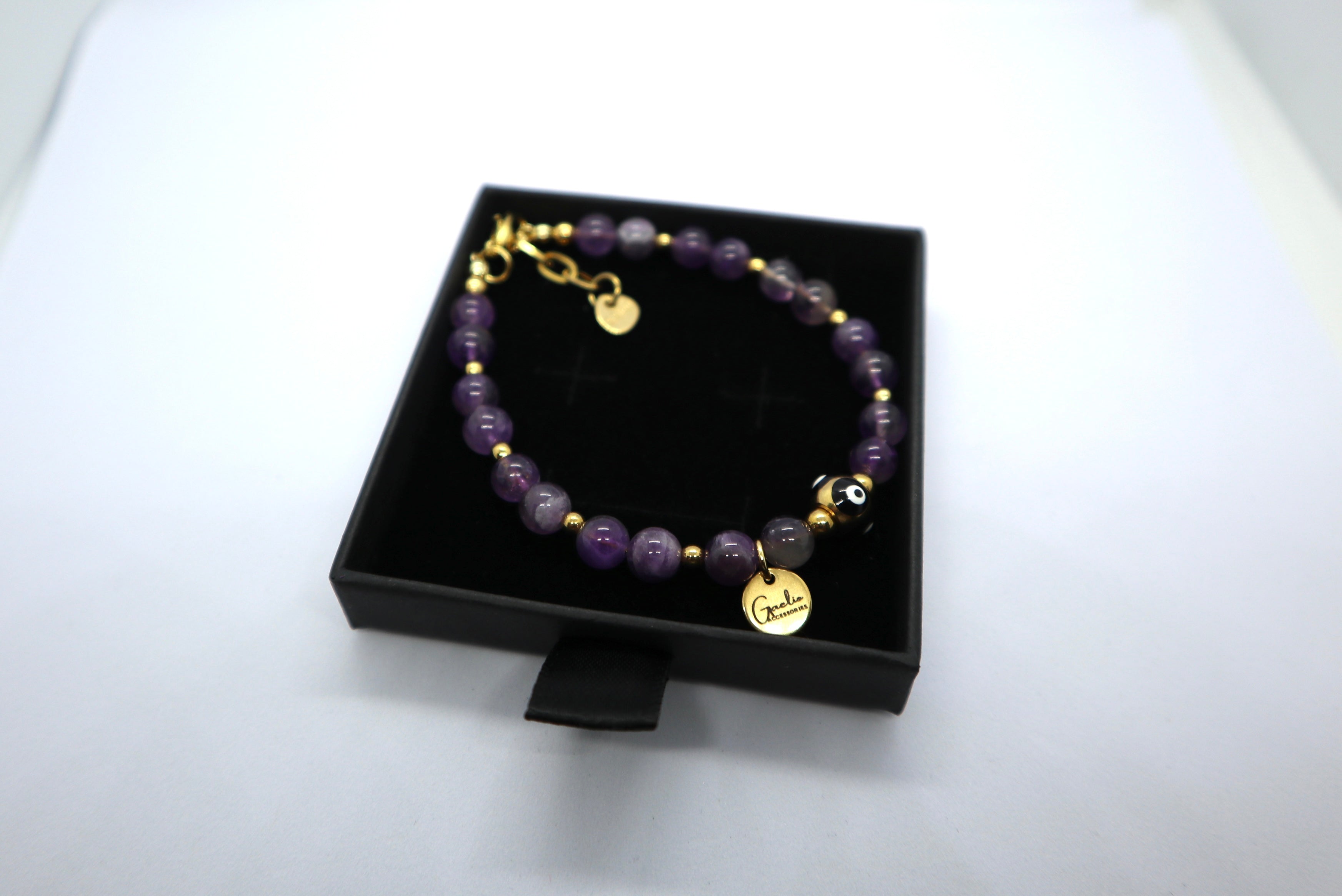 Amethyst Bracelet with Evil Eye Charm
