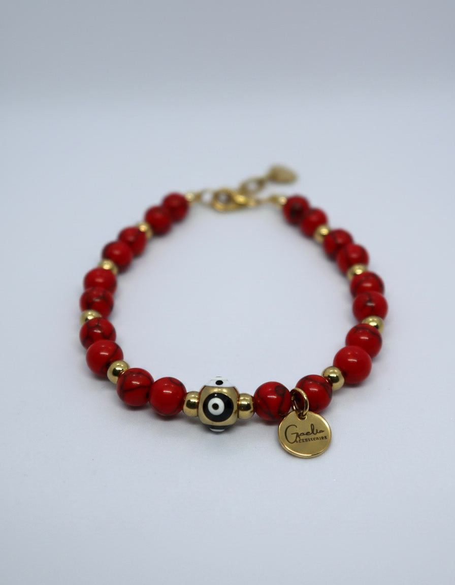 Red Turquoise Bracelet with Evil Eye Charm