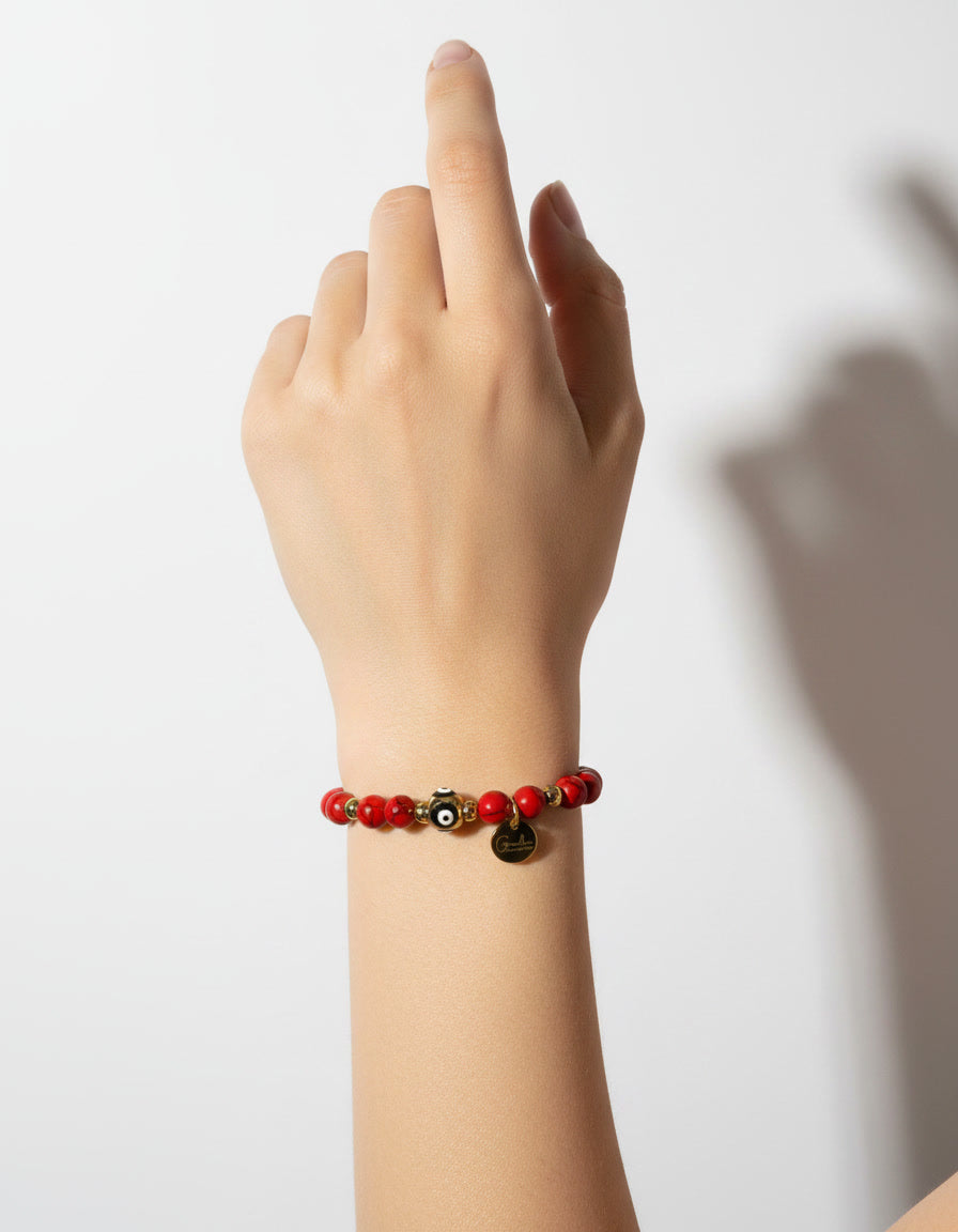 Red Turquoise Bracelet with Evil Eye Charm
